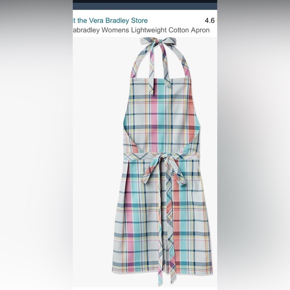 Vera Bradley Pastel Plaid Lightweight 100% Cotton Apron, new with tag - Picture 6 of 6